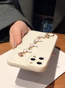 Solid Phone Case With Hand Strap - Beige - View 3