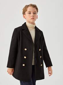 SHEIN Boys Double Breasted Overcoat - Black - View 6