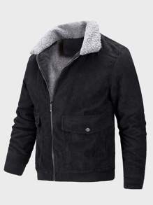 Áo khoác Nam Tương phản ren Túi Dây kéo Khối Màu Giải trí - màu đen - Xem 1