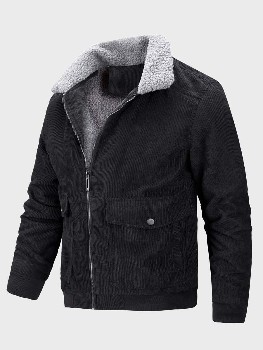 Áo khoác Nam Tương phản ren Túi Dây kéo Khối Màu Giải trí - màu đen - Xem 1