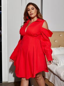 Glamaker Plus Cold Shoulder Asymmetrical Hem Dress