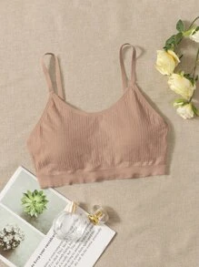 Plus Plain Rib Bralet - Apricot - View 1