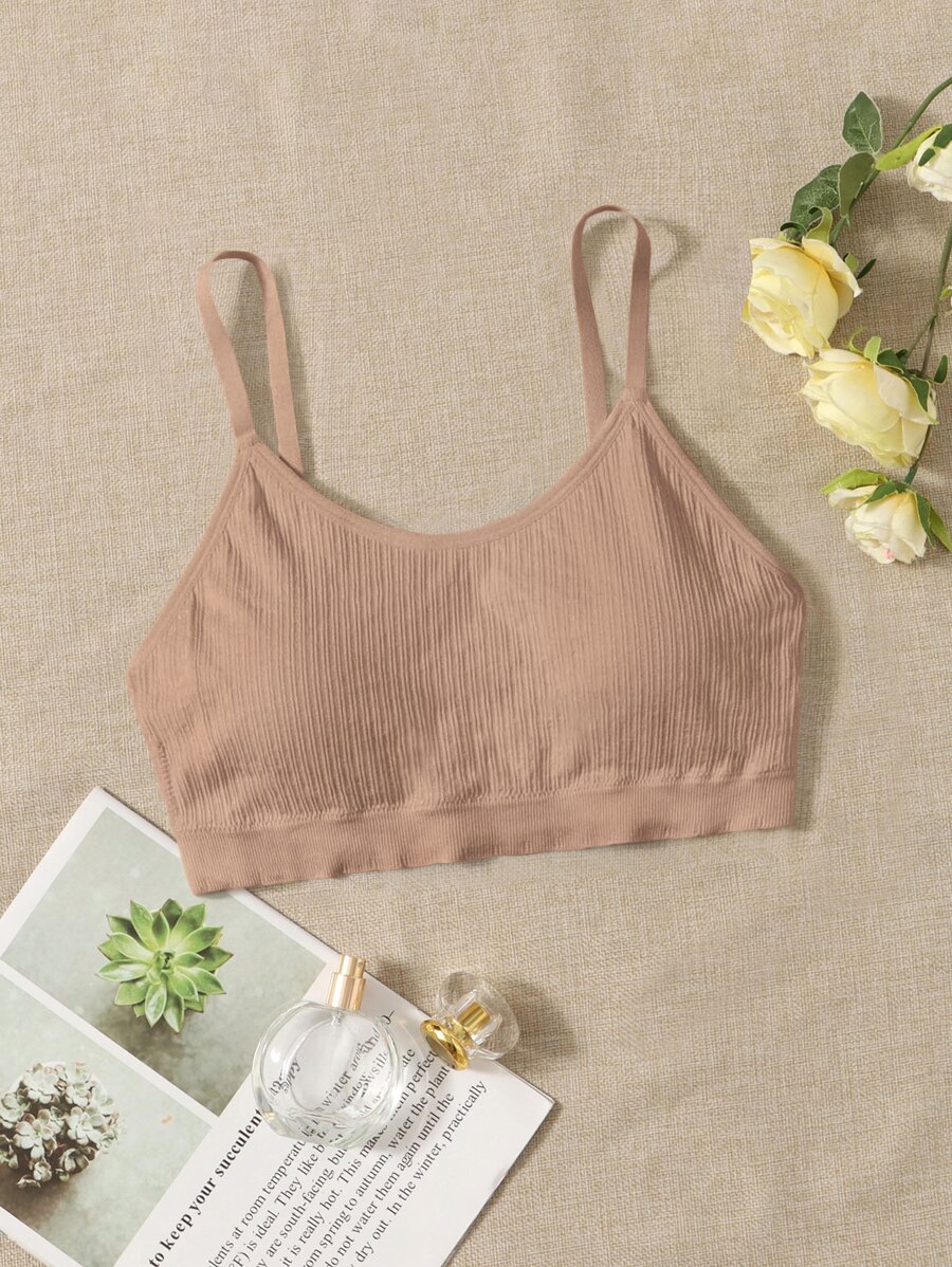 Plus Plain Rib Bralet - Apricot - View 1