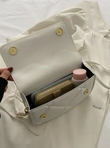 Mini Geometric Quilted Square Bag - White - View 4