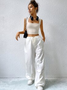 SHEIN Essnce Top tank corto tejido de canalé - Albaricoque - Ver 4