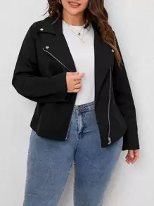 SHEIN LUNE áo khoác kích thước lớn Nút Dây kéo màu trơn Giải trí - màu đen - Xem 1