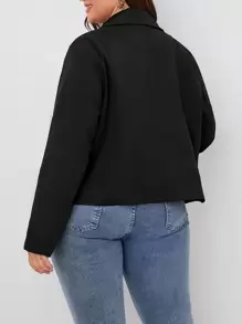 SHEIN LUNE áo khoác kích thước lớn Nút Dây kéo màu trơn Giải trí - màu đen - Xem 2