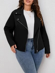 SHEIN LUNE áo khoác kích thước lớn Nút Dây kéo màu trơn Giải trí - màu đen - Xem 5