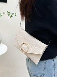 Crocodile Embossed Metal Decor Flap Chain Envelope Bag
