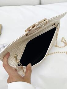 Crocodile Embossed Metal Decor Flap Chain Envelope Bag