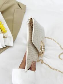 Crocodile Embossed Metal Decor Flap Chain Envelope Bag