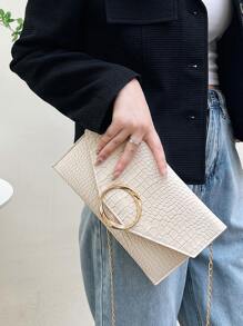 Crocodile Embossed Metal Decor Flap Chain Envelope Bag