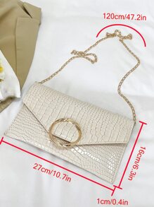 Crocodile Embossed Metal Decor Flap Chain Envelope Bag