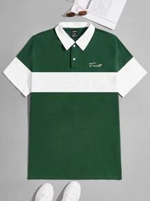 Manfinity VCAY Men Cotton Letter Graphic Colourblock Polo Shirt - Dark Green - View 1