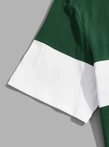 Manfinity VCAY Men Cotton Letter Graphic Colourblock Polo Shirt - Dark Green - View 5