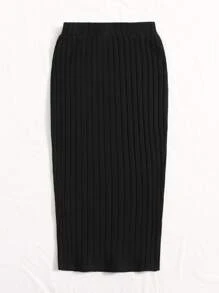 SHEIN EZwear Plus Letter Patched Detail Split Hem Skirt - Black - View 2