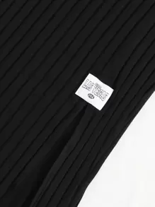 SHEIN EZwear Plus Letter Patched Detail Split Hem Skirt - Black - View 4