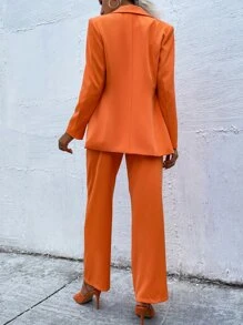 SHEIN Essnce Single Button Blazer & Fold Pleated Trousers - Orange - View 3