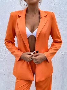 SHEIN Essnce Single Button Blazer & Fold Pleated Trousers - Orange - View 6