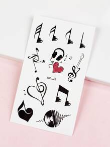 Adesivo de tatuagem com padrão de nota musical de 3 folhas - Preto - Visão 4