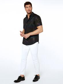 GENTILAND 男士漸層亮片襯衫 - 黑色 - 查看 3