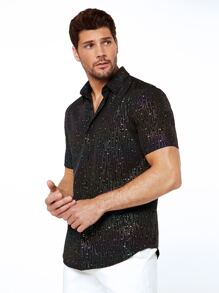 GENTILAND 男士漸層亮片襯衫 - 黑色 - 查看 4