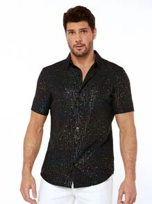 GENTILAND 男士漸層亮片襯衫 - 黑色 - 查看 5