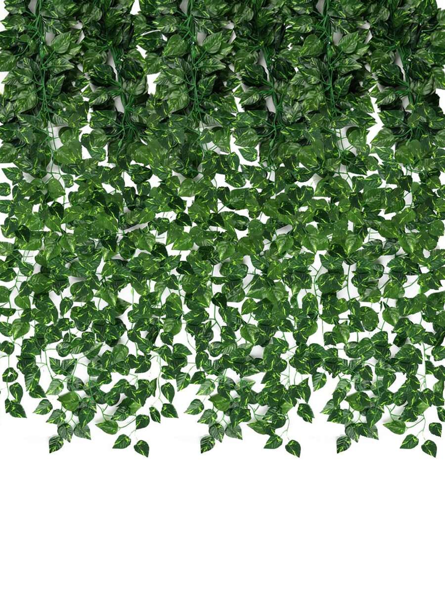 Nejlue Artificial Flowers/Plants1111 Home & Living 12件/套，83英尺/25.2米人造常绿常春藤花环，仿真悬挂藤蔓植物背景，适用于家居装饰、教室、办公室、秋季装饰、房间、书桌、花园、婚车、拱门、房屋、餐厅、卧室、门廊、生日派对、阳台、秋千、商场、壁炉、门、情人节和新年冬季装饰 - 墨綠色 - 查看 1