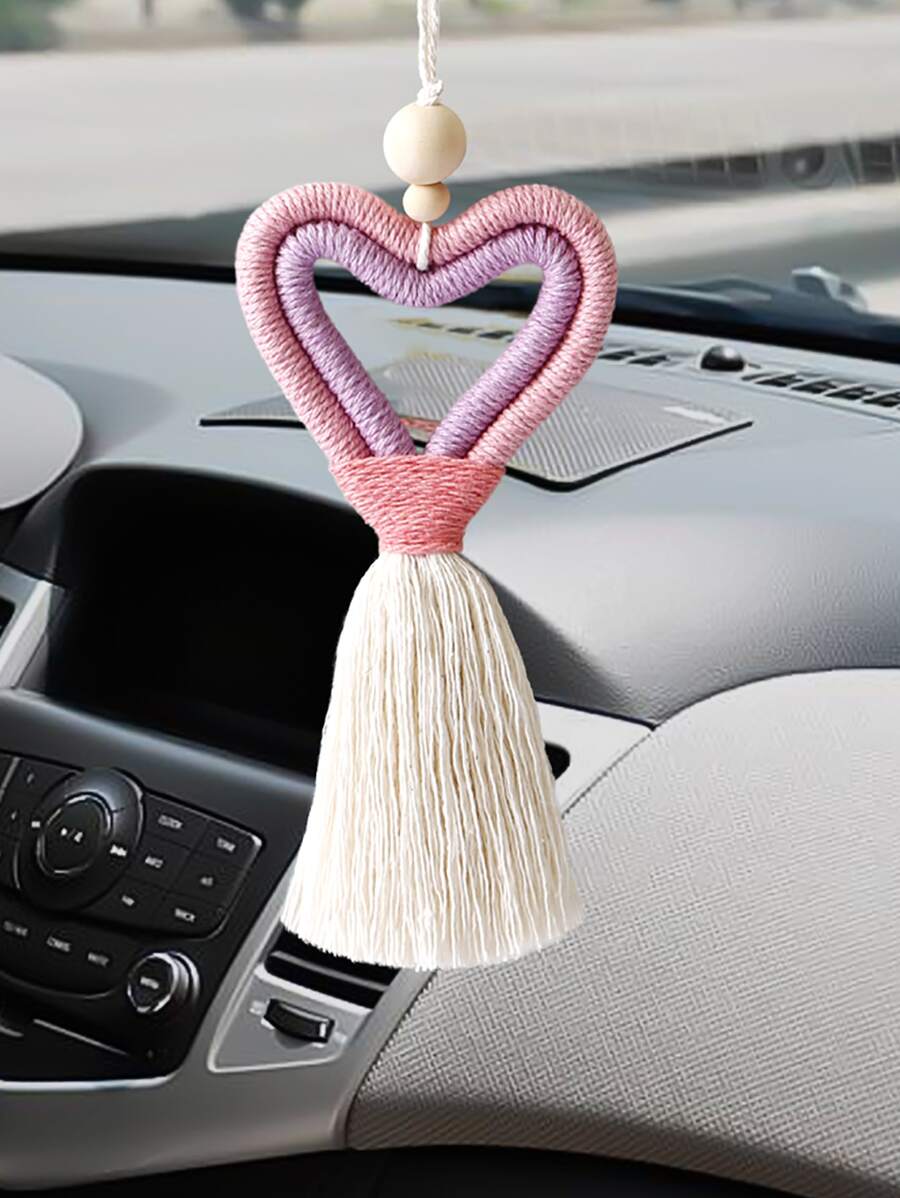 1pc Heart Design Car Hanging Ornament - Pink - View 1