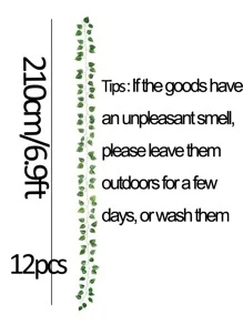 Nejlue Artificial Flowers/Plants1111 Home & Living 12件/套，83英尺/25.2米人造常绿常春藤花环，仿真悬挂藤蔓植物背景，适用于家居装饰、教室、办公室、秋季装饰、房间、书桌、花园、婚车、拱门、房屋、餐厅、卧室、门廊、生日派对、阳台、秋千、商场、壁炉、门、情人节和新年冬季装饰 - 墨綠色 - 查看 7