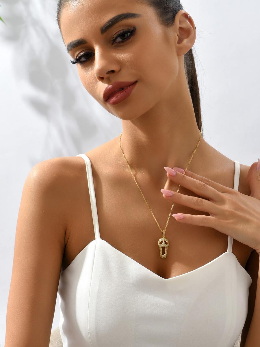 萬聖節方晶鋯石骷髏吊墜項鍊