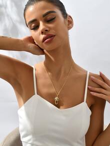 萬聖節方晶鋯石骷髏吊墜項鍊