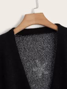 Flirla Plus Star Pattern Lantern Sleeve Cardigan - Black - View 3