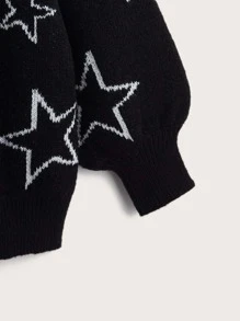 Flirla Plus Star Pattern Lantern Sleeve Cardigan - Black - View 4