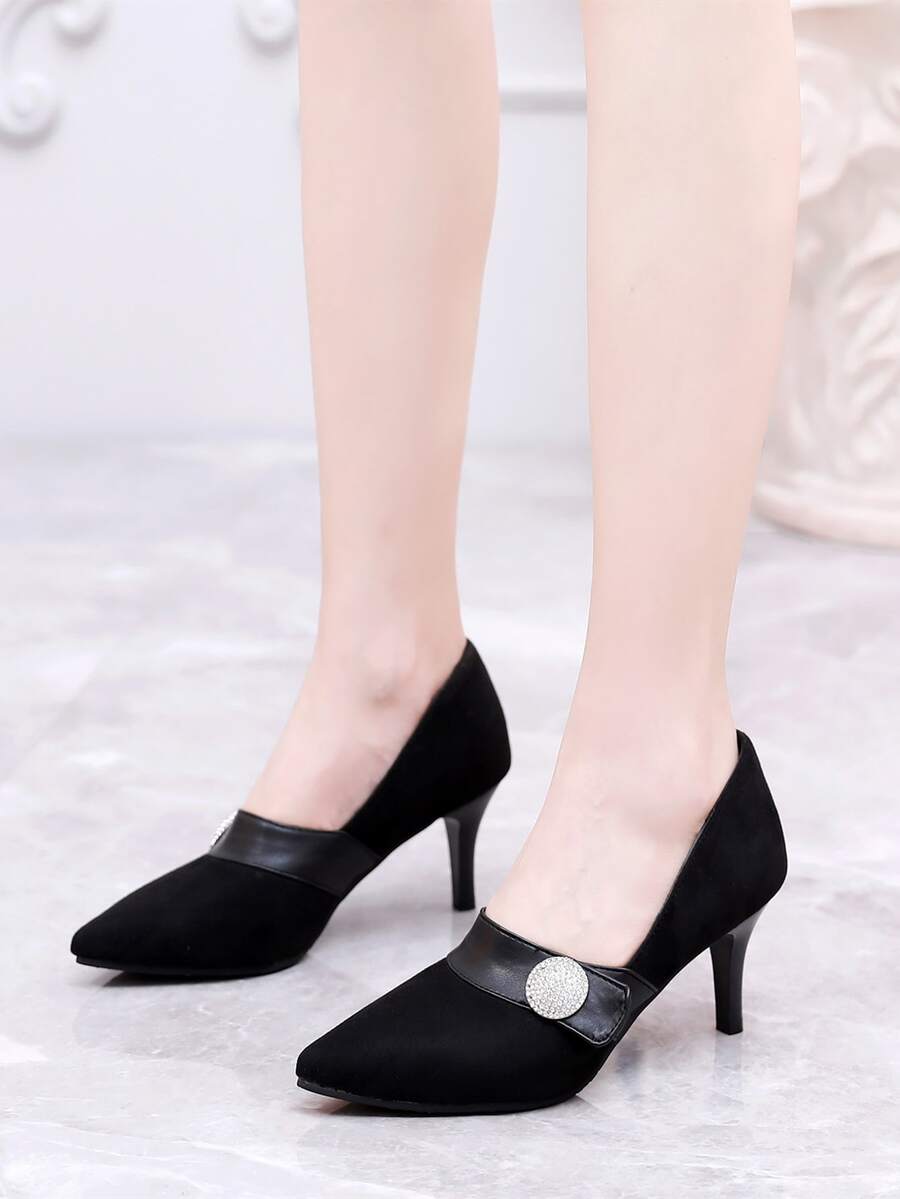 Giày cao gót Đồ trang trí Rhinestone Chóp giầy nhọn Cao gót Suedette - màu đen - Xem 1