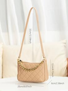 Mini Quilted Chain Decor Square Bag - Khaki - View 5