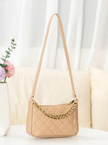 Mini Quilted Chain Decor Square Bag - Khaki - View 3