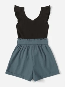 SHEIN LUNE Plus Ruffle Armhole Paperbag Waist Belted Romper - Multicolor - View 2