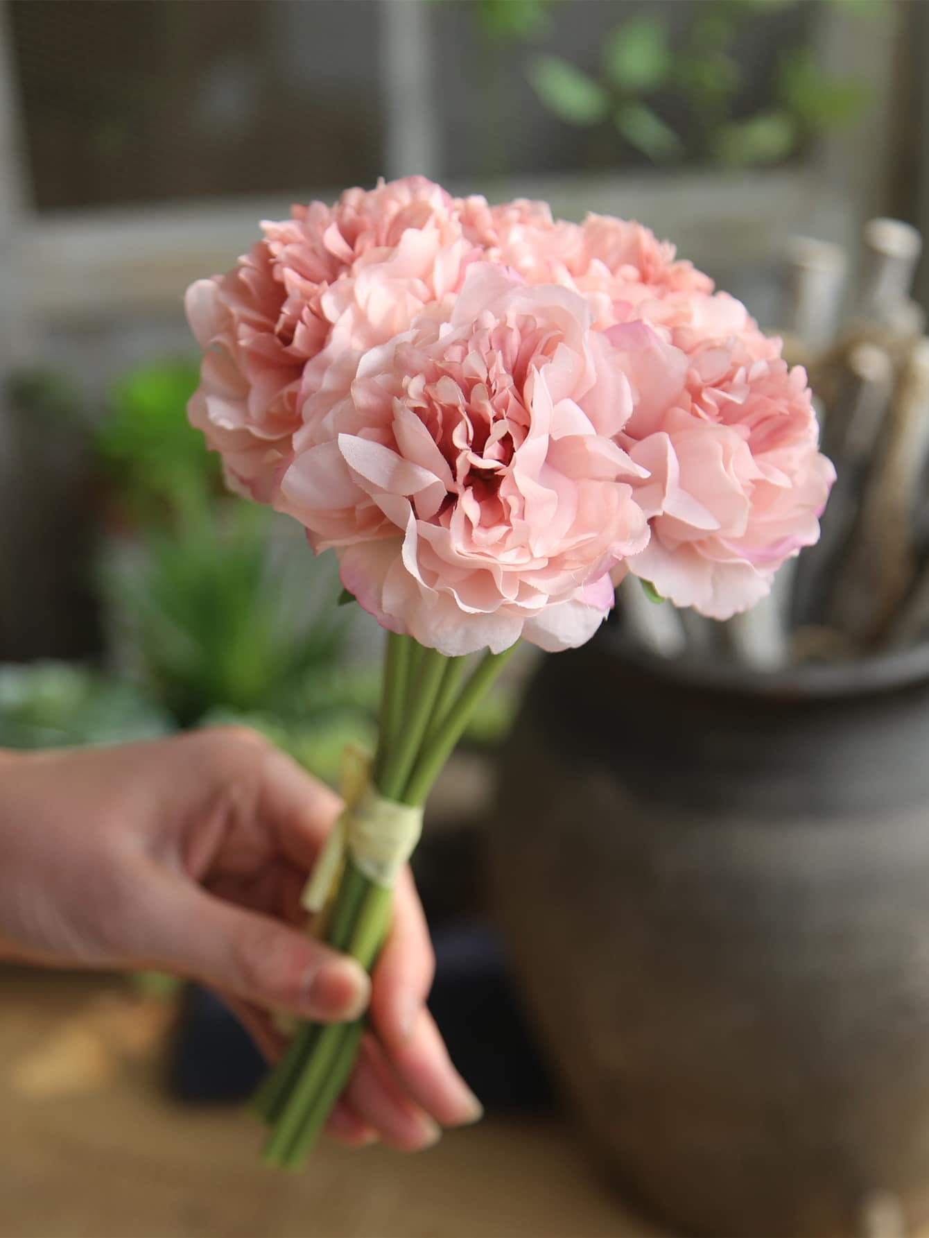 Bộ 5 Nhân Tạo Hoa Mẫu Đơn, Lụa Nhân Tạo Hoa Trang Trí Nhà Cưới Cho Cô Dâu Hoa Giả Giả Phòng Khách - Hồng - Xem 1