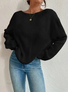 SHEIN Privé Crossover Back Pearls Beaded Drop Shoulder Jumper - Black - View 4