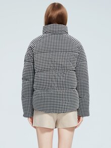 MIEGOFCE Houndstooth Print Double Pocket Raglan Sleeve Padded Coat - Grey - View 3