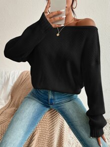 SHEIN Privé Crossover Back Pearls Beaded Drop Shoulder Jumper - Black - View 6