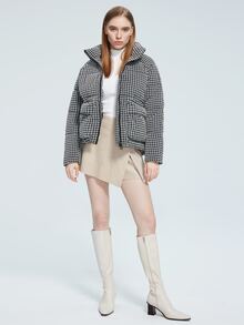 MIEGOFCE Houndstooth Print Double Pocket Raglan Sleeve Padded Coat - Grey - View 6