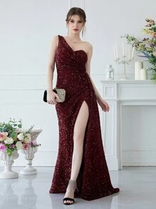 YISIKADO Đầm Xù Dây kéo Tách cao màu trơn Hấp dẫn - Màu Tím - Xem 1