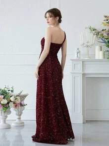 YISIKADO Đầm Xù Dây kéo Tách cao màu trơn Hấp dẫn - Màu Tím - Xem 2