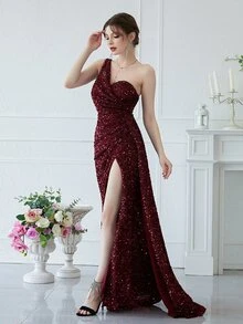 YISIKADO Đầm Xù Dây kéo Tách cao màu trơn Hấp dẫn - Màu Tím - Xem 3