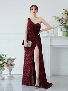 YISIKADO Đầm Xù Dây kéo Tách cao màu trơn Hấp dẫn - Màu Tím - Xem 7