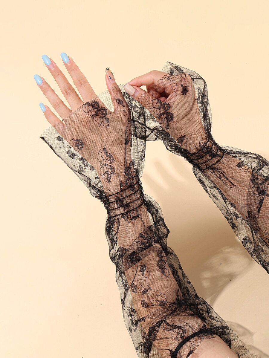 Cánh tay lưới hoa văn bướm - màu đen - Xem 1