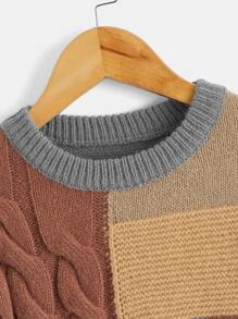 Toddler Boys Colour Block Drop Shoulder Cable Knit Jumper - Multicolor - View 3