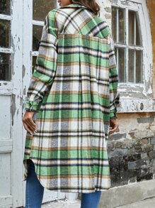 SHEIN 格紋落肩袖弧形下擺粗花呢花呢外套不附腰帶 - 彩色 - 查看 2